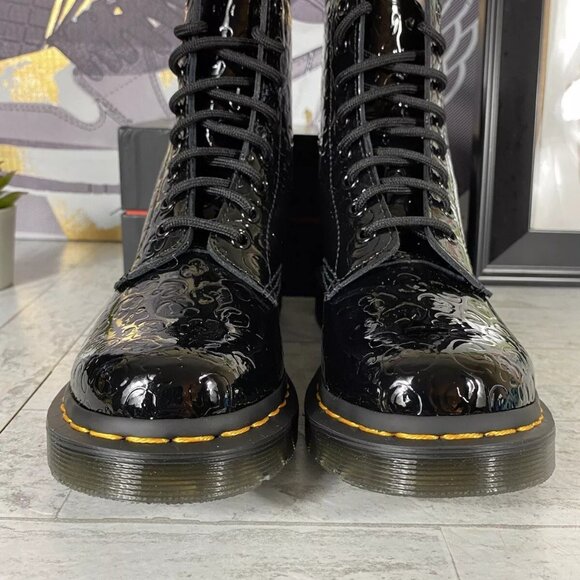 Dr. Martens 1460 Boots Black Patent Leather Lamper Leopard Embossed Women Size 5 - Picture 5 of 9